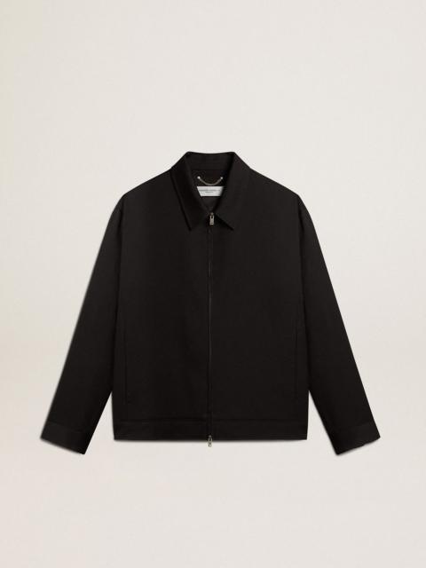 Golden Goose Men’s zip-up jacket in black wool gabardine