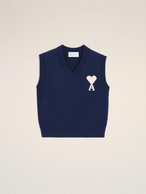 BLUE WOOL AND COTTON SLEEVELESS AMI DE COEUR SWEATER