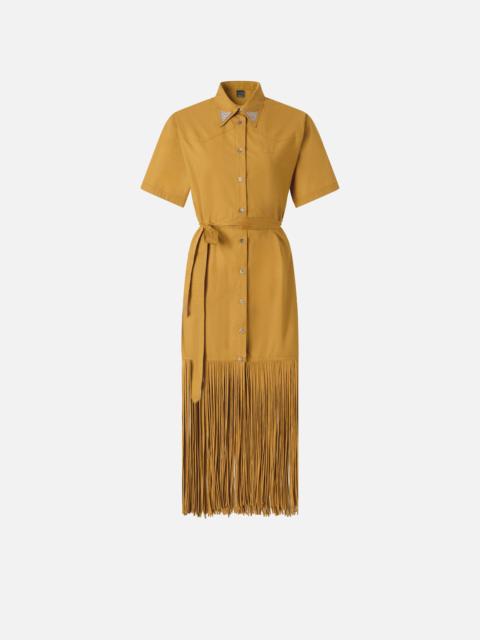 PINKO LONG SHIRT DRESS WITH FRINGING AND METALLIC DETAILS