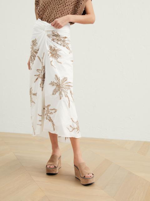 Brunello Cucinelli Techno cotton poplin sarong skirt with marine flower embroidery