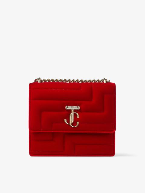 JIMMY CHOO Varenne Shoulder
Red Quilted Velvet Shoulder Bag with Crystal Bar