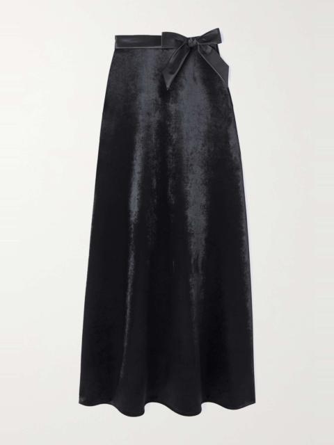 Bow-embellished stretch-velvet maxi skirt