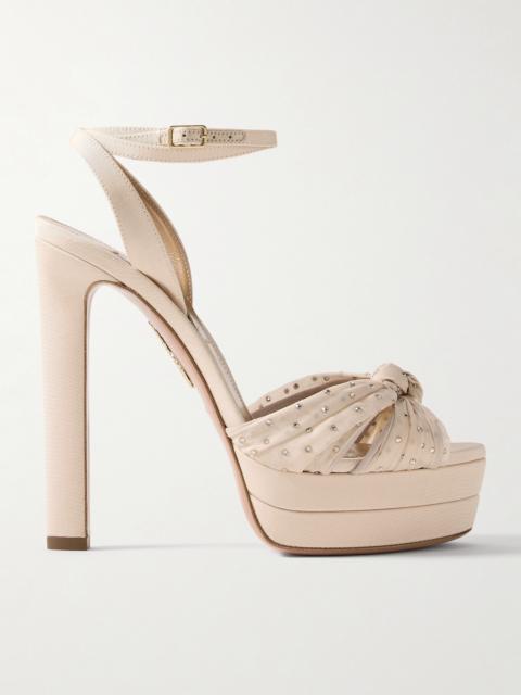 AQUAZZURA Slow Kisses 130 Crystal-embellished Chiffon-trimmed Grosgrain Platform Sandals