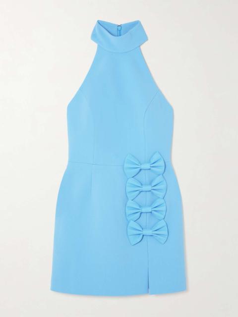 REBECCA VALLANCE Skye taffeta-trimmed cloqué halterneck mini dress Light blue