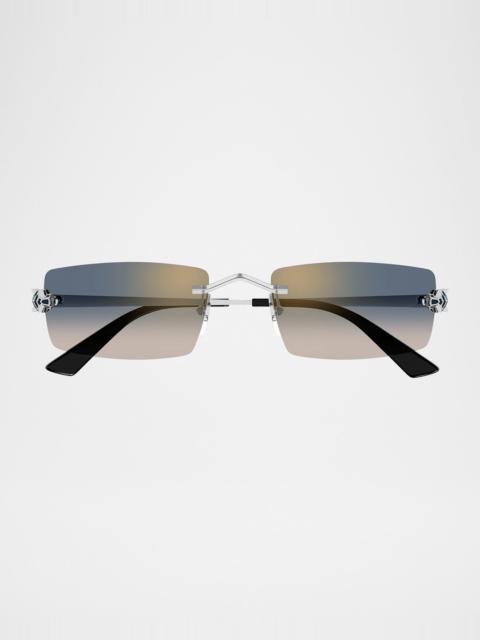 Cartier Panthere Rimless Rectangular Metal Sunglasses