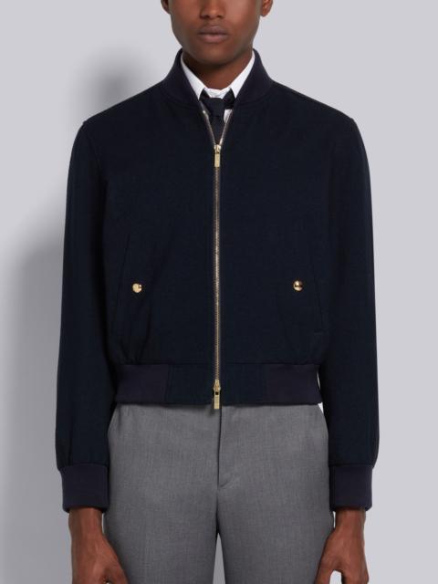 Thom Browne Navy Cotton Boucle Suiting Center Back Stripe Zip-up Blouson Jacket