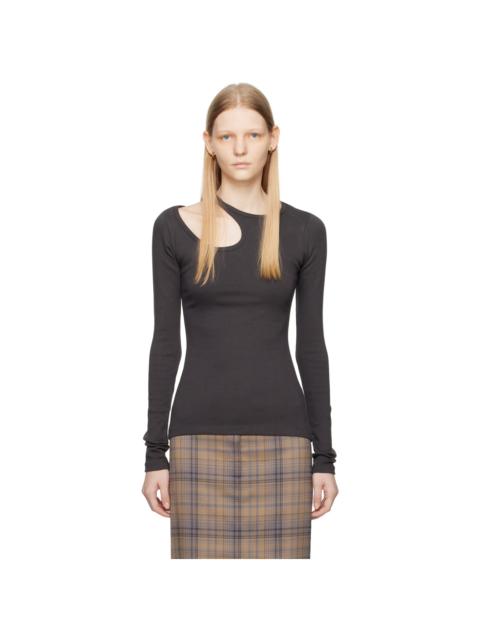LOW CLASSIC Gray Curve Hole Long Sleeve T-Shirt