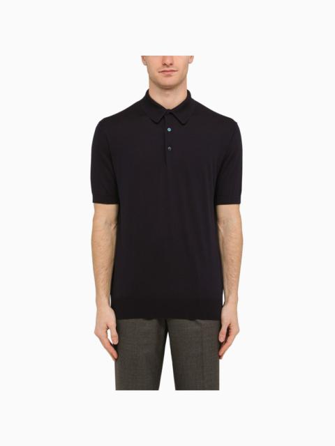 Navy blue cotton short-sleeved polo shirt