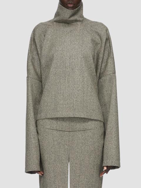 Rick Owens Women's Wool Oversized Funnel-Neck T-Shirt - Black Melange