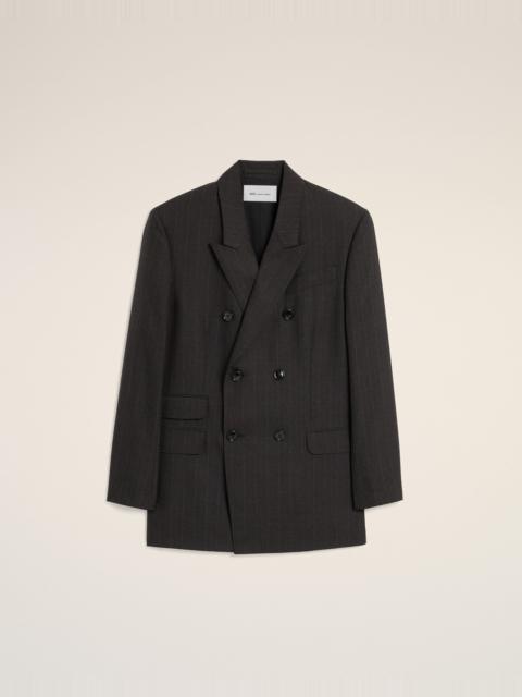 AMI Paris GREY DOUBLE BREASTED STRIPED WOOL BLAZER