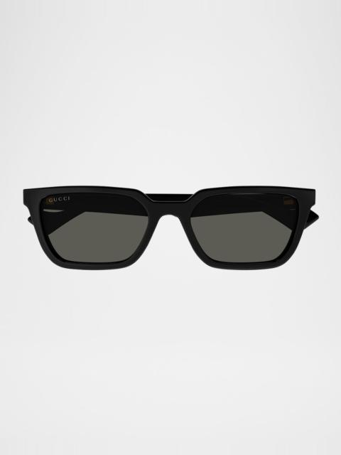 GUCCI Men's Rectangle Plastic Sunglasses with Logo Detail
