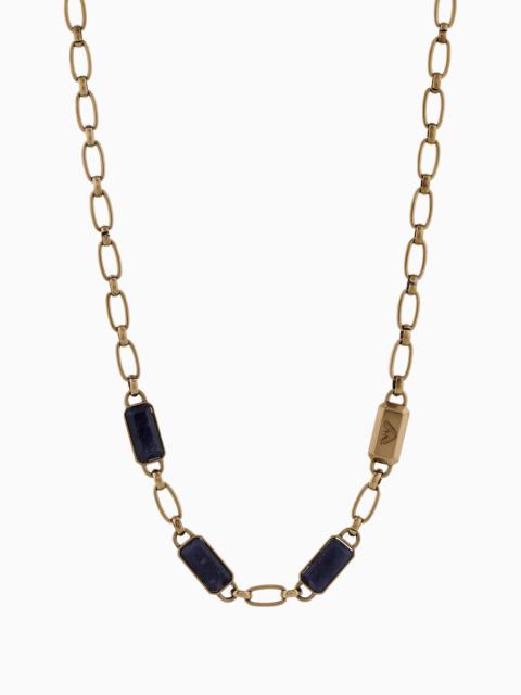 EMPORIO ARMANI Blue Stone with IP Antique Gold-Plating Chain Necklace