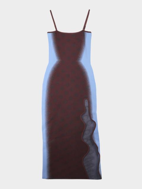 PH5 Iris Polka-Dot Wavy Asymmetric Slit Maxi Dress
