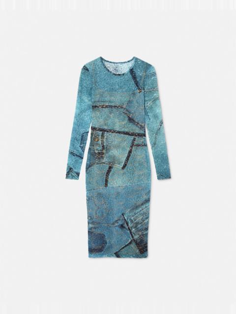 VERSACE JEANS COUTURE Patchwork Denim Lace Midi Dress