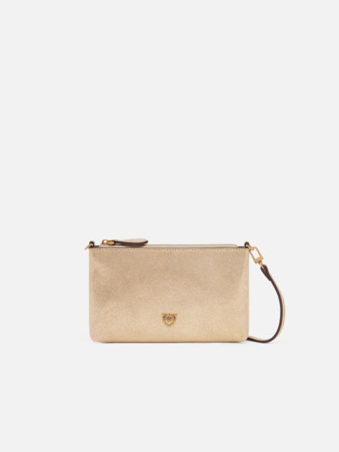 PINKO MINI FLAT CLUTCH BAG IN SHINY SUEDE WITH SHOULDER STRAP