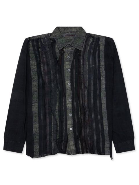 OVER DYED RIBBON WIDE SHIRT - BLACK