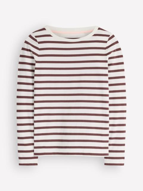 BODEN Olivia Long Sleeve Breton-Ivory and Bitter Chocolate
