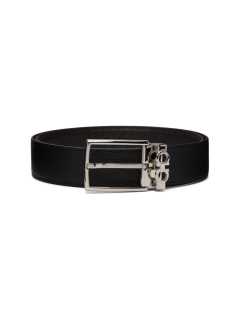 FERRAGAMO Black & Brown Gancini Adjustable & Reversible Belt