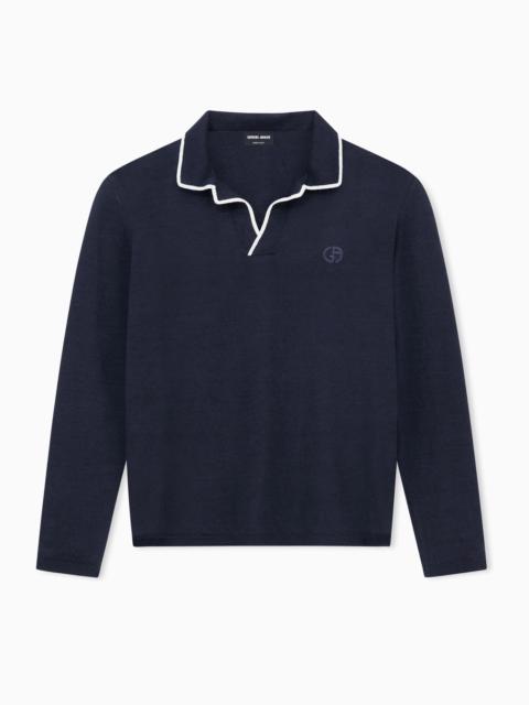 GIORGIO ARMANI LINEN AND SILK BLEND KNIT POLO SHIRT