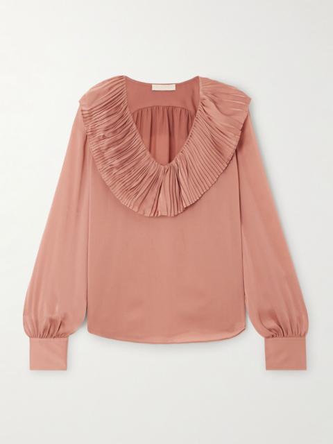ULLA JOHNSON Pleated silk-satin blouse Antique rose