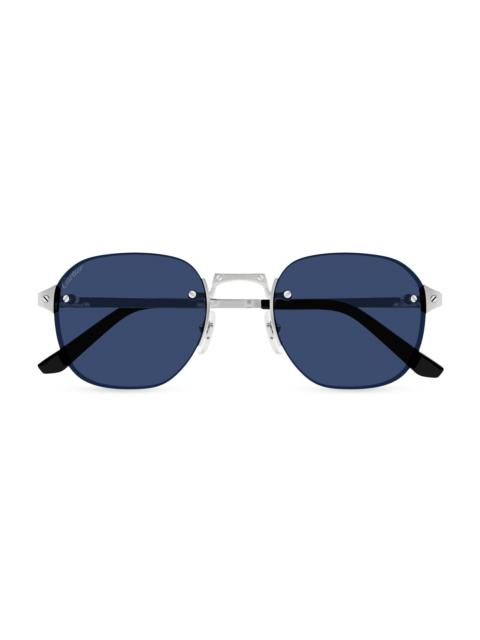 Cartier Men's Santos Classic 53MM Round Sunglasses - Silver Blue