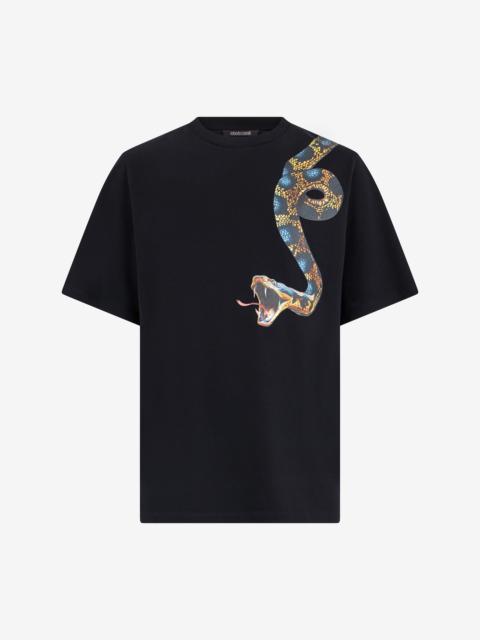 Roberto Cavalli Cotton T-shirt with Snake Print