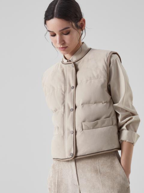 Brunello Cucinelli Suede down vest with shiny piping
