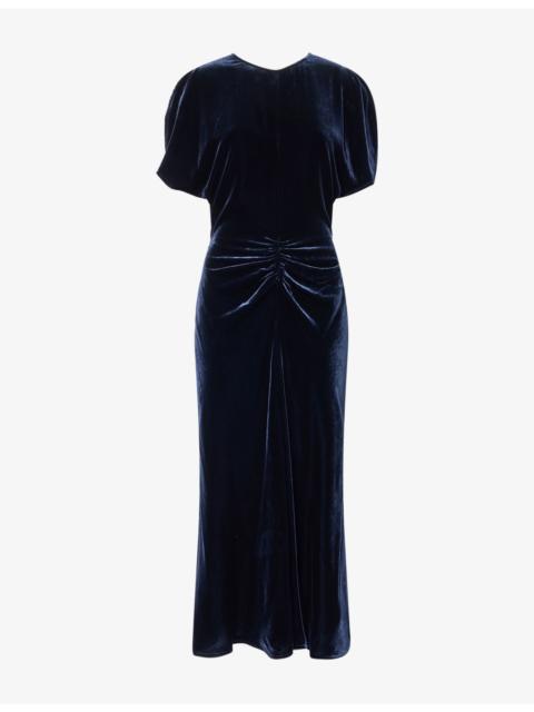 Victoria Beckham Bela Gathered-Front Detail Velvet Midi Dress