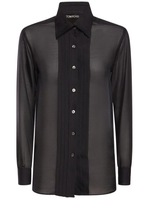 Silk satin shirt w/ pleated front