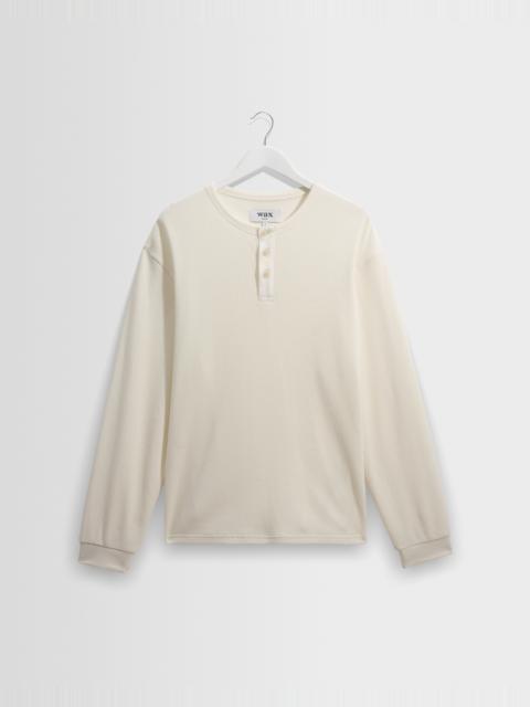 Wax London Caleb - Ecru Waffle Cotton Henley Long-Sleeve T-Shirt