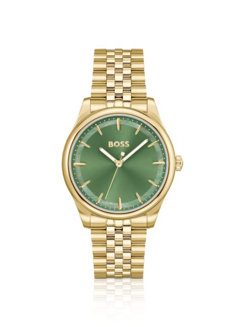 BOSS GOLD-TONE WATCH WITH GREEN DIAL AND PEARLESCENT INLAY