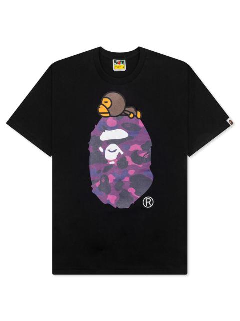 COLOR CAMO MILO ON BIG APE TEE - BLACK/PURPLE