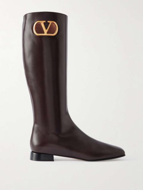Valentino VLogo embellished leather knee boots Chocolate