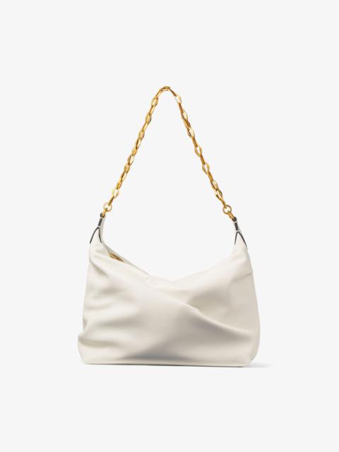 JIMMY CHOO Diamond Soft Hobo M Latte Soft Calf Leather Hobo Bag with Chain Strap
