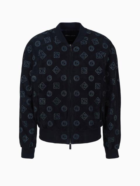 GIORGIO ARMANI Suede blouson with all-over rhinestone monogram