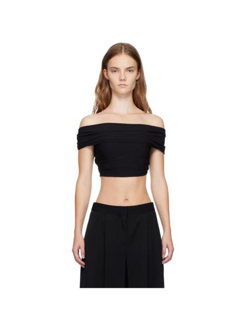 CASABLANCA Black Crepe Draped Crop Top T-shirt