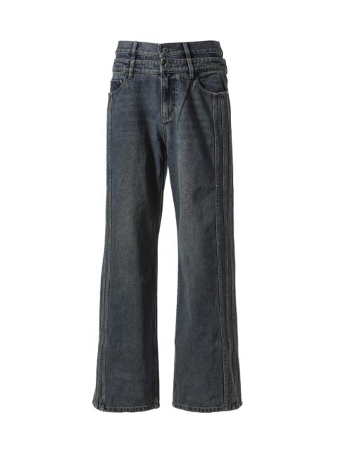 DENIM SEAMING DOUBLE WAIST PANTS / BLU