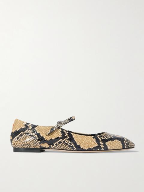 Aeyde Uma Snake-effect Leather Mary Jane Ballet Flats