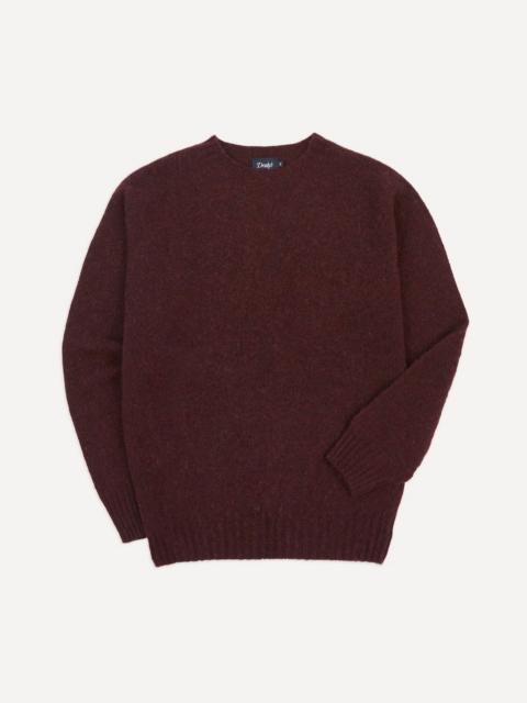 Drake's Burgundy Brushed Shetland Crew Neck Jumper