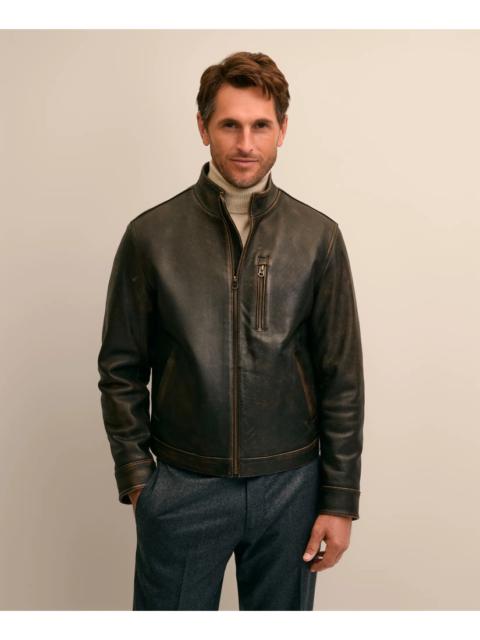 Brooks Brothers Tumbled Leather Moto Jacket