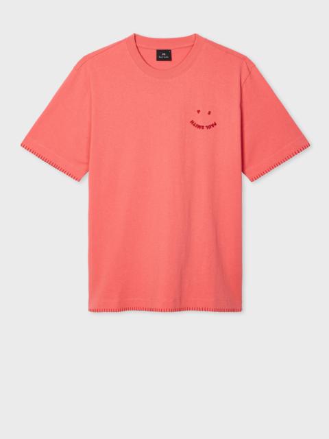 Paul Smith Pink Blanket-Stitch 'Happy' T-Shirt
