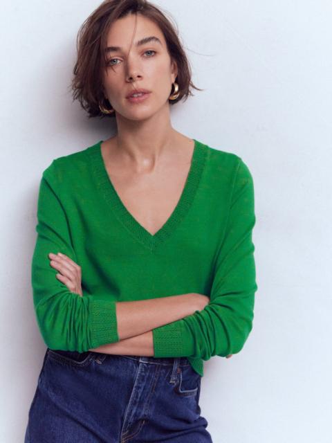 BODEN Emilia Cotton V Neck Sweater-Rich Emerald