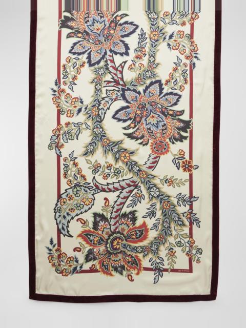 Etro Bohemian Print Scarf With Velvet Trim