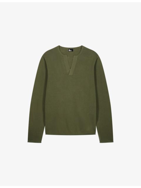 The Kooples Brand-Embroidered Tunisian-Collar Cotton-Knit Sweatshirt