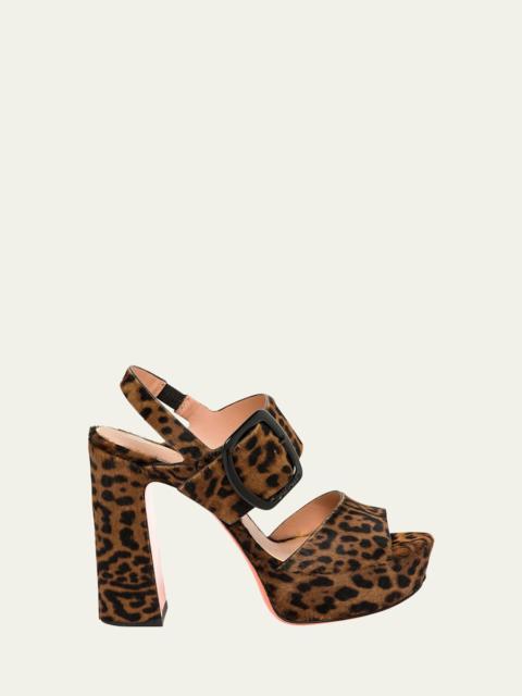 Santoni Bruxel Leopard-Print Calf Hair Platform Sandals