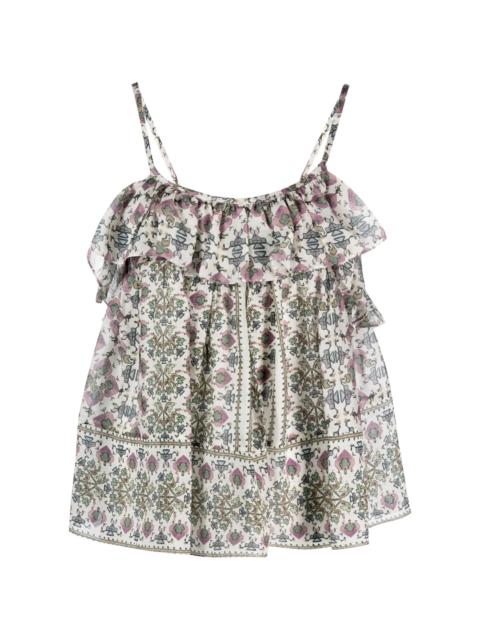 graphic-print ruffled camisole top