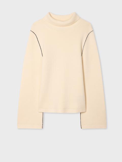Paul Smith Women's Ecru Roll Neck Knitted Sweater with Contrast Stitching