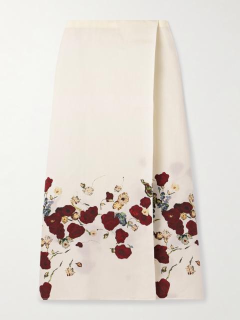 KHAITE Demi Floral-print Silk And Cotton-blend Organza Midi Skirt