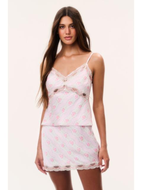 LoveShackFancy Bernes Mini Satin Slip Skirt