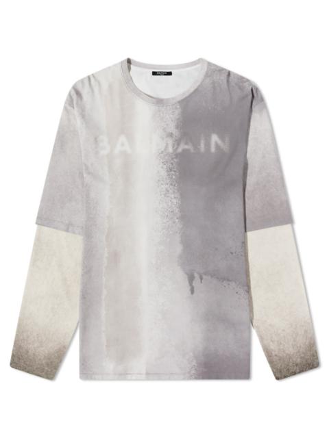 Balmain Balmain Long Sleeve Sprayed Double Layer Tee